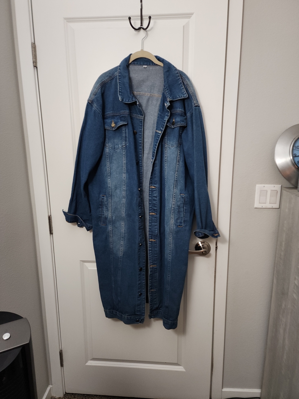 Long Blue Denim Trench Coat - Picture 2 of 5